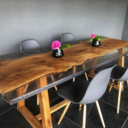 Oak with Clear and Grey Resin Dining Table by ManorWood Designs